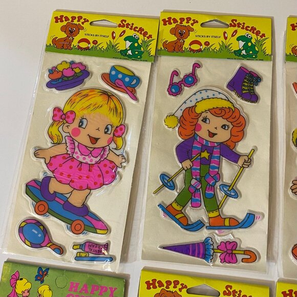 Vintage Happy Stickers & 1976 Imperial Happy Cuties Puffy Fun Stickers Set Of 12 - Picture 3 of 11